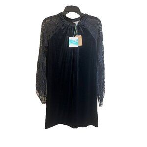 Umgee Velvet Mini Shift Dress black Lace Bell Sleeve Boho goth vampire Small
